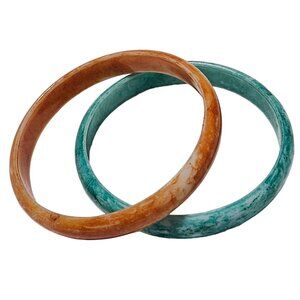 Vintage Marbled Resin Bangle Bracelets Blue Orange Set of Two Retro Fashion